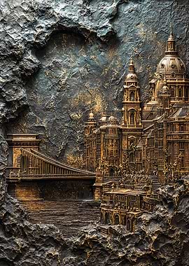 Golden Budapest City Stone Relief