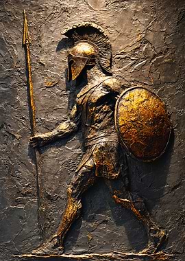 Golden Spartan Warrior Stone Relief