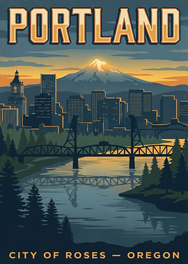 Portland Cityscape Vintage Poster