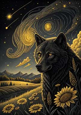 Wolf under a starry sky