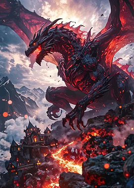 Fiery Dragon Attacks Castle