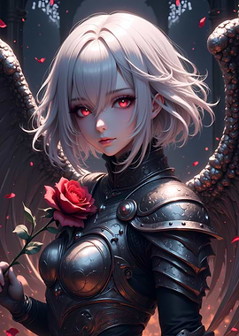 Anime Angel Warrior with Rose