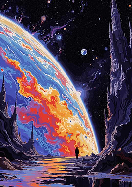 Alien Planet Landscape with Giant Planet