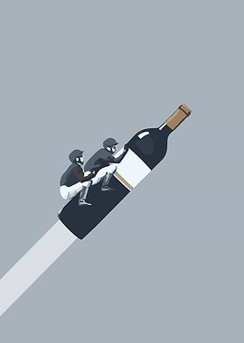 Jockeys riding a wine bottle rocket