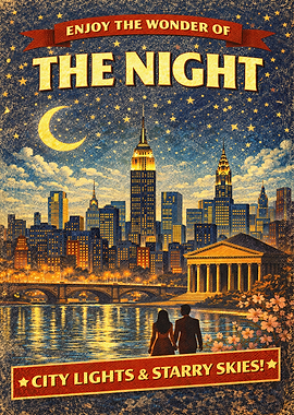 New York City Nightscape with Couple