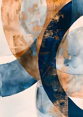 Abstract Blue and Tan Overlapping Shapes