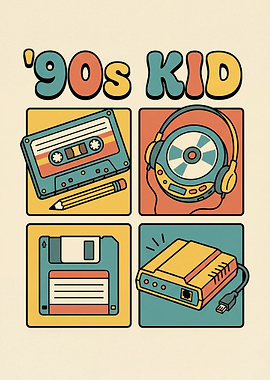 90s Kid Retro Tech Collage