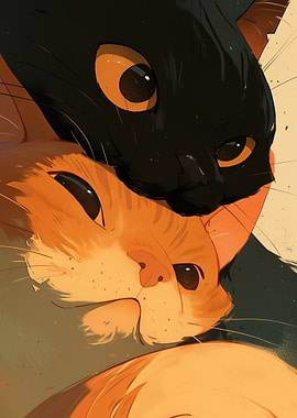 Two Cats Hugging