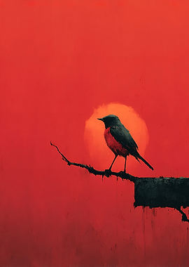 Bird on a branch at sunset