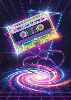 Retro Cassette Tape in Space