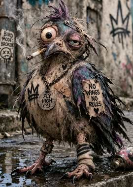 Punk Bird with Cigarette and Graffiti