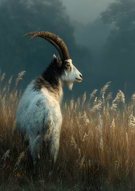 Goat in a Misty Field
