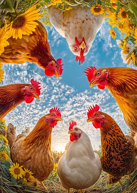 Chickens and Sunflowers