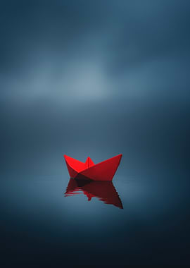 Red Paper Boat on Water