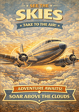 Vintage Airplane Adventure Poster