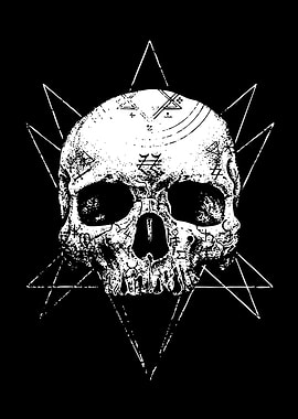 Skull with Occult Symbols and Geometric Shapes