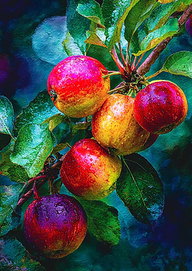 Vibrant Apples on Branch Still Life Art