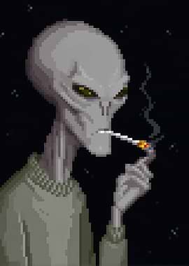 Pixel Art Alien Smoking