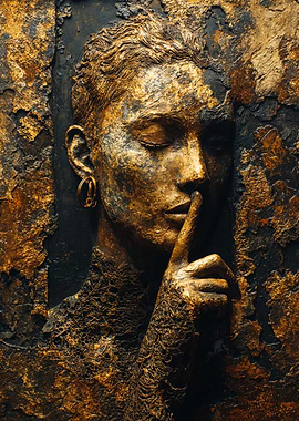Golden Silence Portrait Stone Relief