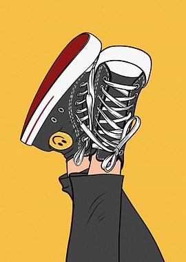 High-top sneakers with smiley face