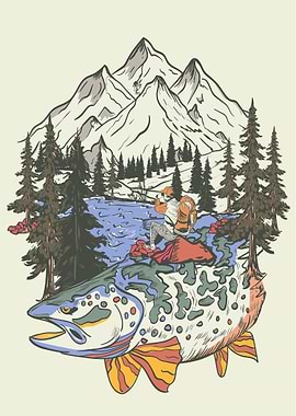 Vintage Mountain Fishing Adventure Poster