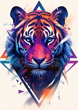 Vibrant Tiger Portrait with Geometric Accents