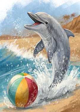 Dolphin jumping with beach ball