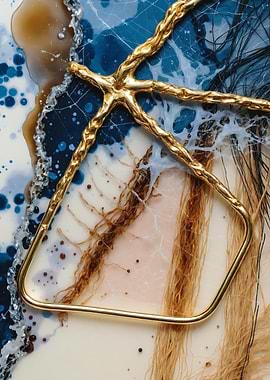 Gold & Blue Resin – Organic Abstract Flow – Abstract Porcelain #148