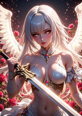 Angel Warrior with Sword and Roses