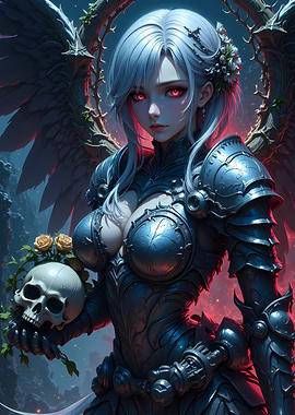 Dark Angel with Skull and Roses
