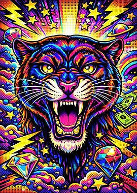 Psychedelic Panther with Diamonds and Money