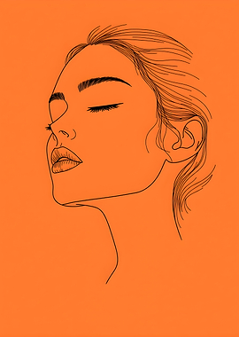 Minimalist Line Art of Woman's Face with orange background
