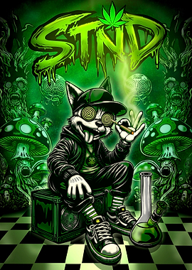 Hypno Trip Trippy Psychedelic Street Art – Neon Green Stoner Cartoon Illustration