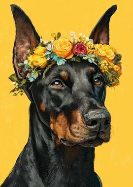 Doberman with Flower Crown