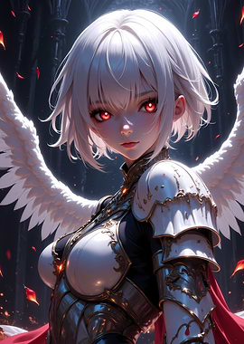 Anime Angel Warrior with Red Eyes