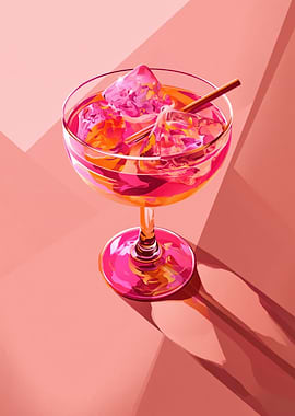 Pink cocktail with ice and straw