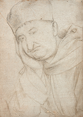 Monk with hand on chin