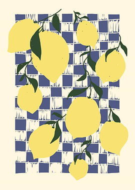 Lemons on a Checkerboard Background