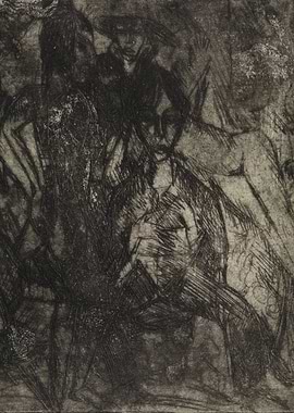 Group of figures in dark etching