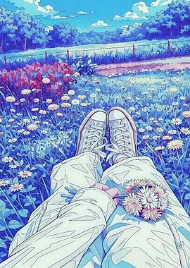 Person in a field of flowers