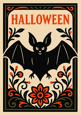 Halloween Bat with Floral Accents
