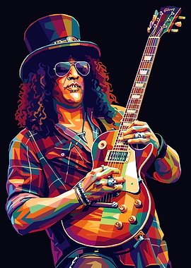 Slash Playing Guitar in Pop Art Style