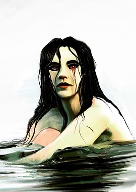 Gothic Woman Crying Blood in Water