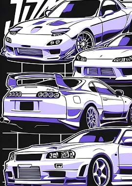 Japanese Sports Cars Illustration