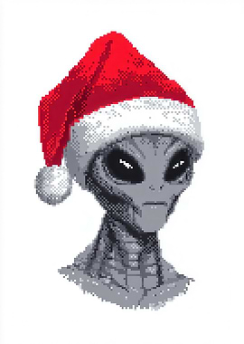 Pixel Art Alien in Santa Hat