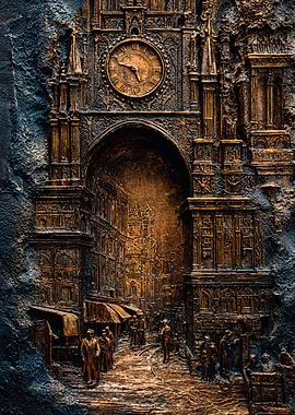 Golden Clock Tower Stone Relief