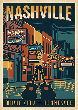 Nashville Music City Vintage Poster