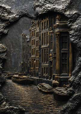 Golden Amsterdam Canal Stone Relief