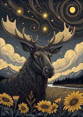 Moose Under a Starry Sky