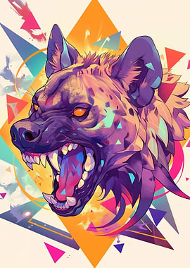Aggressive Hyena with Geometric Background